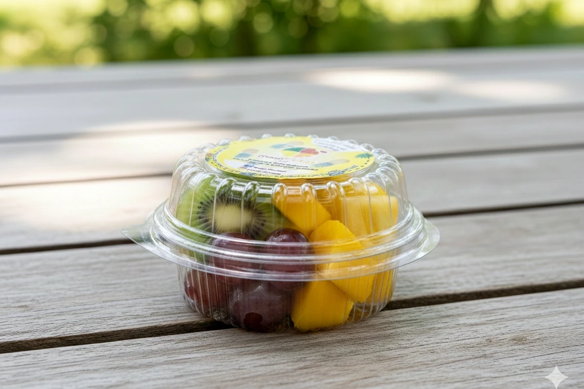 Mix de três a quatro frutas frescas picadas em pote individual
