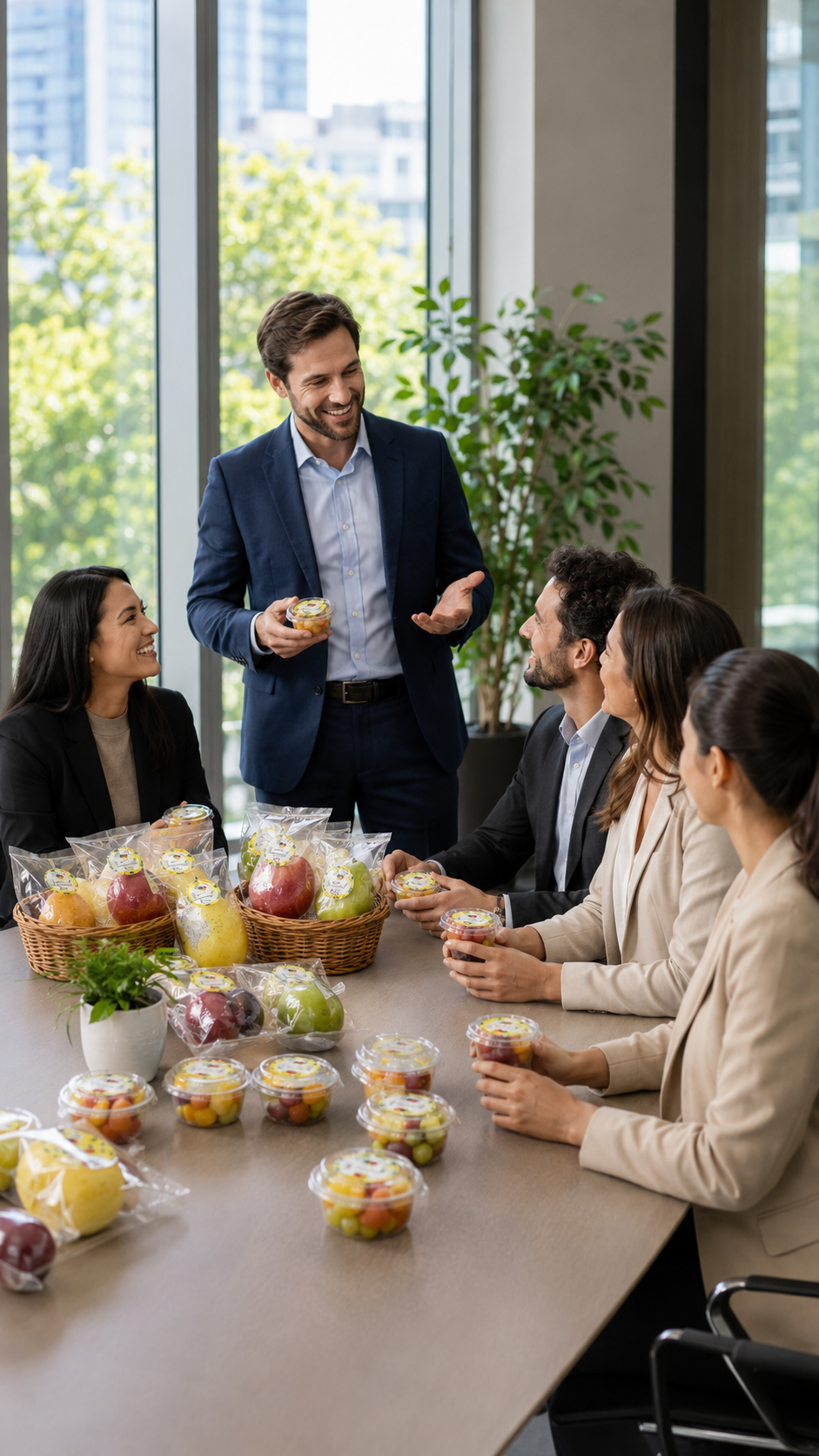 Coffee break corporativo com frutas frescas